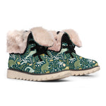 Cute Dino Tropical Leaves Pattern Print Winter Boots