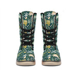 Cute Dino Tropical Leaves Pattern Print Winter Boots