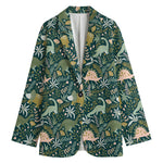 Cute Dino Tropical Leaves Pattern Print Women's Blazer