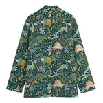 Cute Dino Tropical Leaves Pattern Print Women's Blazer