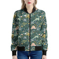 Cute Dino Tropical Leaves Pattern Print Women's Bomber Jacket