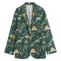 Cute Dino Tropical Leaves Pattern Print Women's Cotton Blazer
