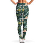 Cute Dino Tropical Leaves Pattern Print Women's Leggings