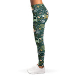 Cute Dino Tropical Leaves Pattern Print Women's Leggings