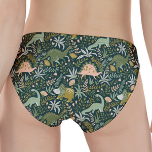 Cute Dino Tropical Leaves Pattern Print Women's Panties