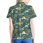 Cute Dino Tropical Leaves Pattern Print Women's Polo Shirt