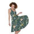 Cute Dino Tropical Leaves Pattern Print Sleeveless Knee Length Dress