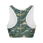 Cute Dino Tropical Leaves Pattern Print Women's Sports Bra