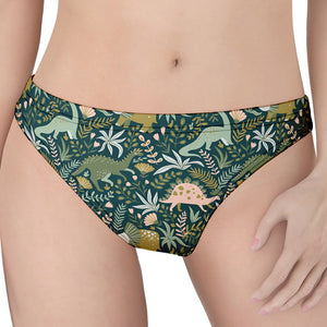 Cute Dino Tropical Leaves Pattern Print Women's Thong