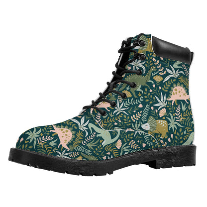 Cute Dino Tropical Leaves Pattern Print Work Boots