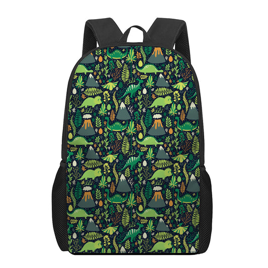 Cute Dinosaur And Floral Pattern Print 17 Inch Backpack