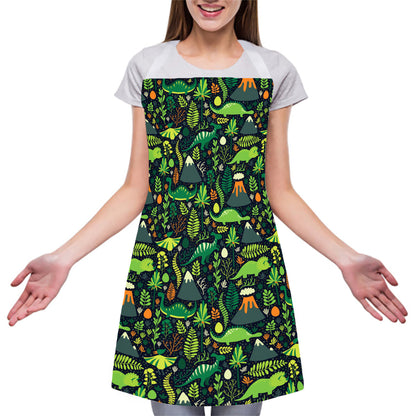 Cute Dinosaur And Floral Pattern Print Adjustable Apron