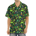Cute Dinosaur And Floral Pattern Print Aloha Shirt