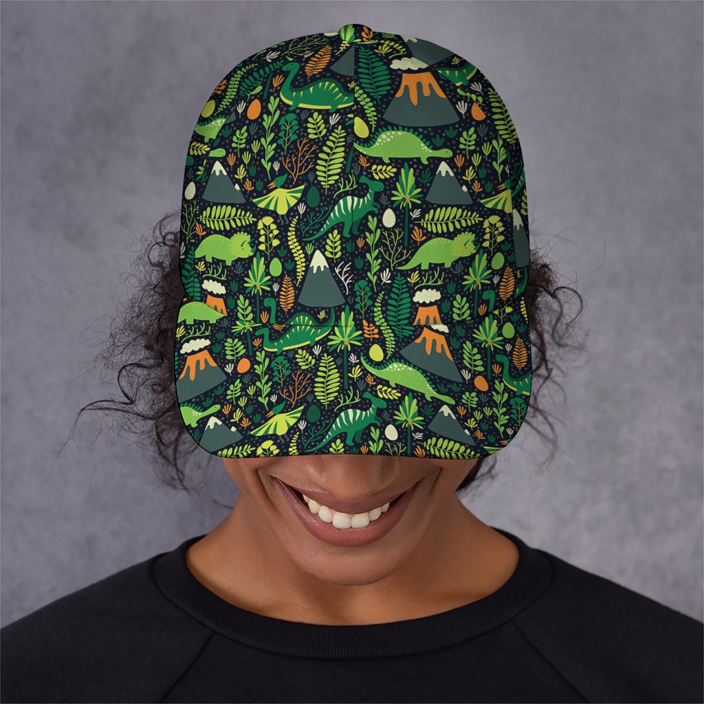 Cute Dinosaur And Floral Pattern Print Baseball Cap