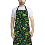 Cute Dinosaur And Floral Pattern Print Bib Apron With Pocket