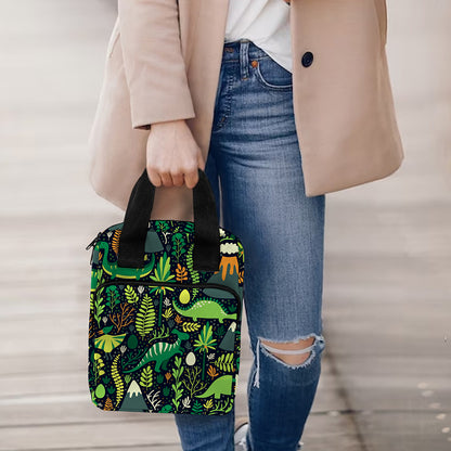 Cute Dinosaur And Floral Pattern Print Bible Tote Bag