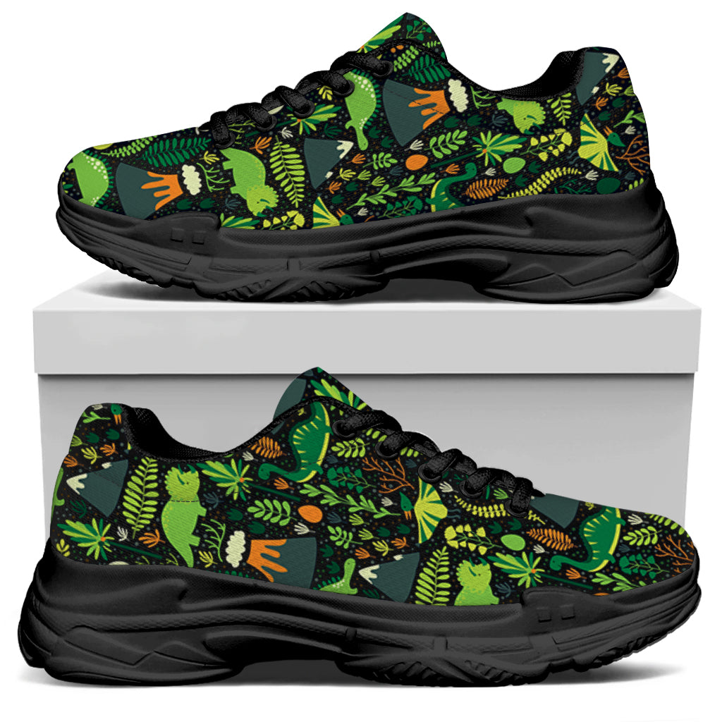 Cute Dinosaur And Floral Pattern Print Black Chunky Shoes