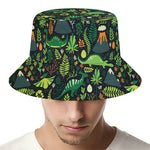 Cute Dinosaur And Floral Pattern Print Bucket Hat