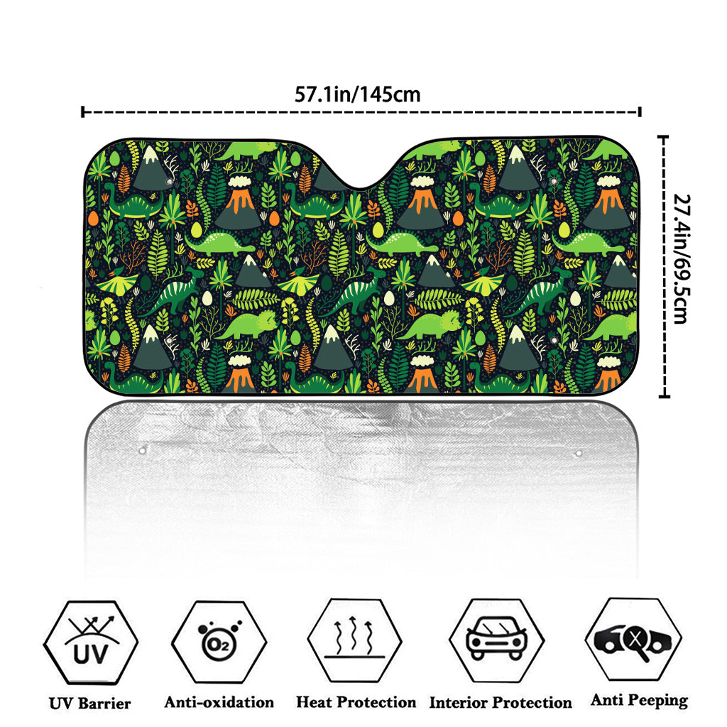 Cute Dinosaur And Floral Pattern Print Car Windshield Sun Shade