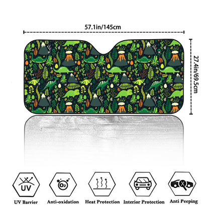 Cute Dinosaur And Floral Pattern Print Car Windshield Sun Shade