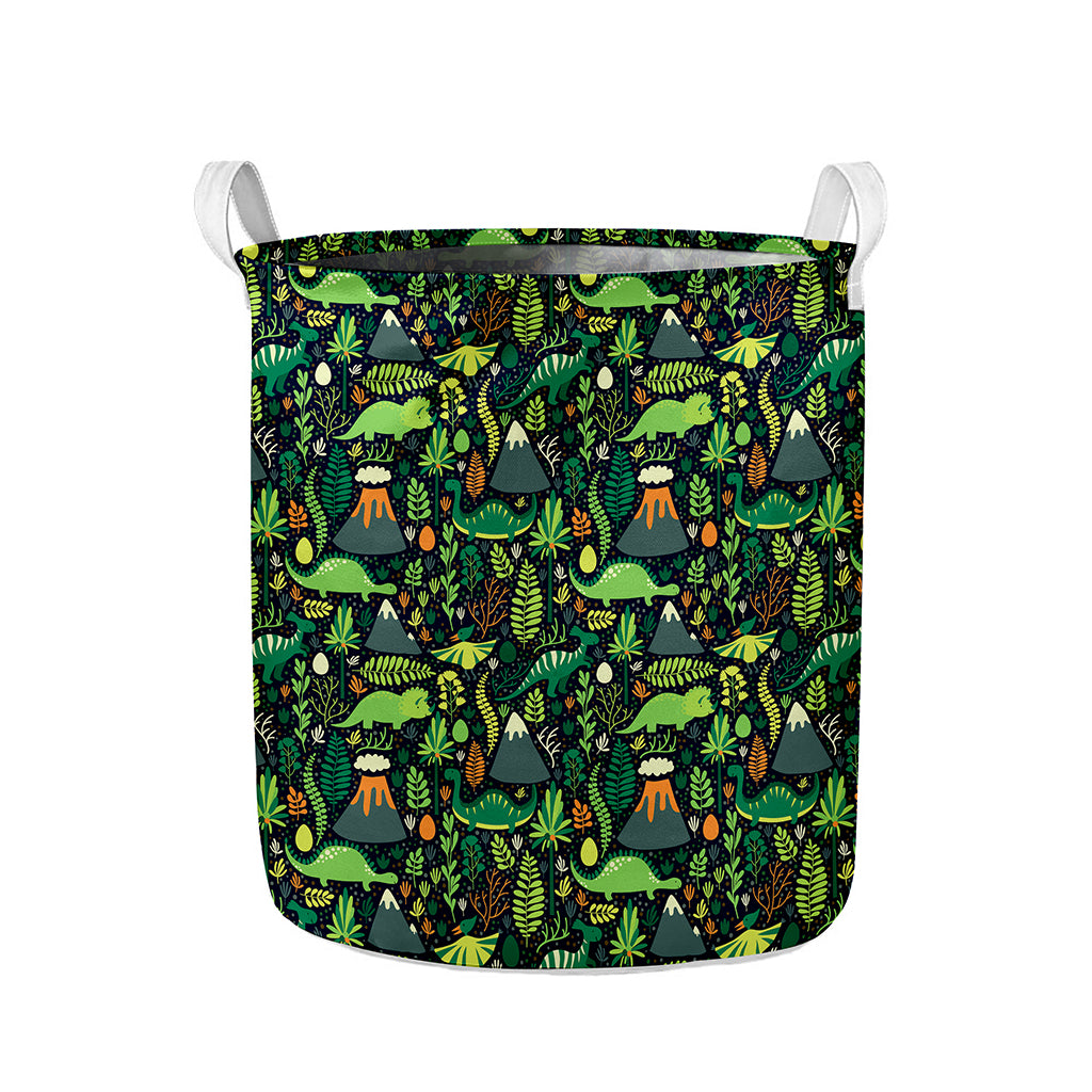Cute Dinosaur And Floral Pattern Print Collapsible Laundry Basket