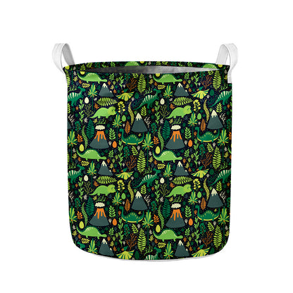 Cute Dinosaur And Floral Pattern Print Collapsible Laundry Basket
