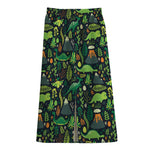 Cute Dinosaur And Floral Pattern Print Cotton Front Slit Maxi Skirt