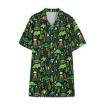Cute Dinosaur And Floral Pattern Print Cotton Hawaiian Shirt