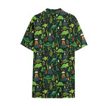 Cute Dinosaur And Floral Pattern Print Cotton Hawaiian Shirt