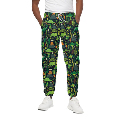 Cute Dinosaur And Floral Pattern Print Cotton Pants
