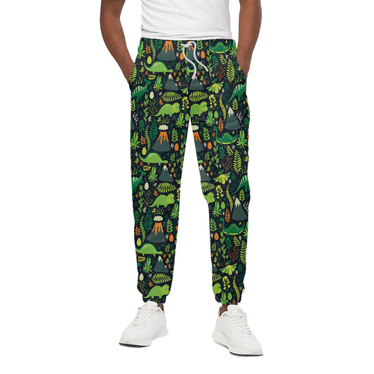 Cute Dinosaur And Floral Pattern Print Cotton Pants
