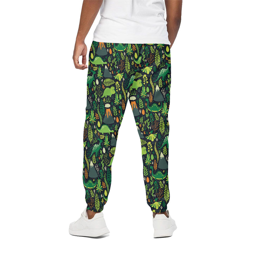 Cute Dinosaur And Floral Pattern Print Cotton Pants
