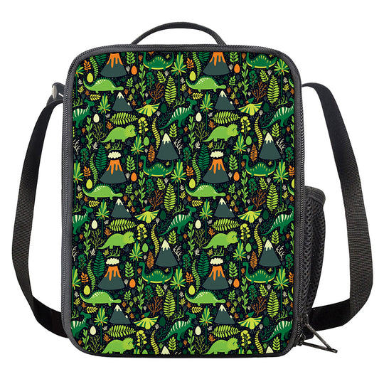 Cute Dinosaur And Floral Pattern Print Crossbody Lunch Bag