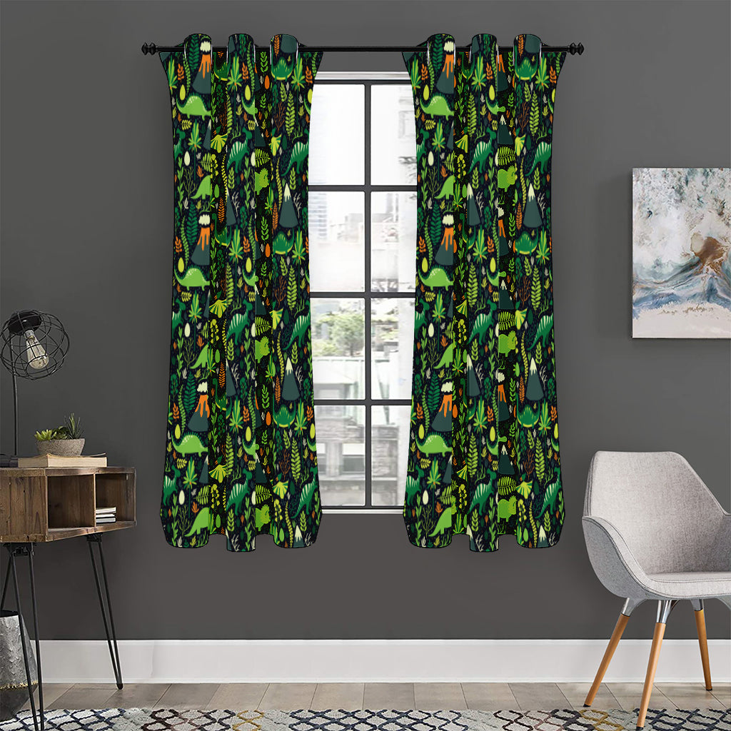 Cute Dinosaur And Floral Pattern Print Curtain