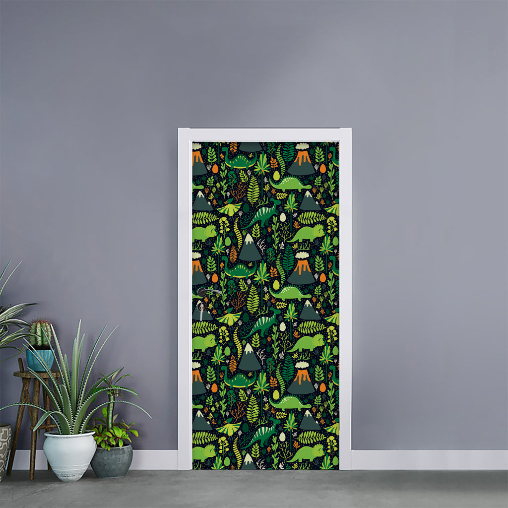 Cute Dinosaur And Floral Pattern Print Door Sticker