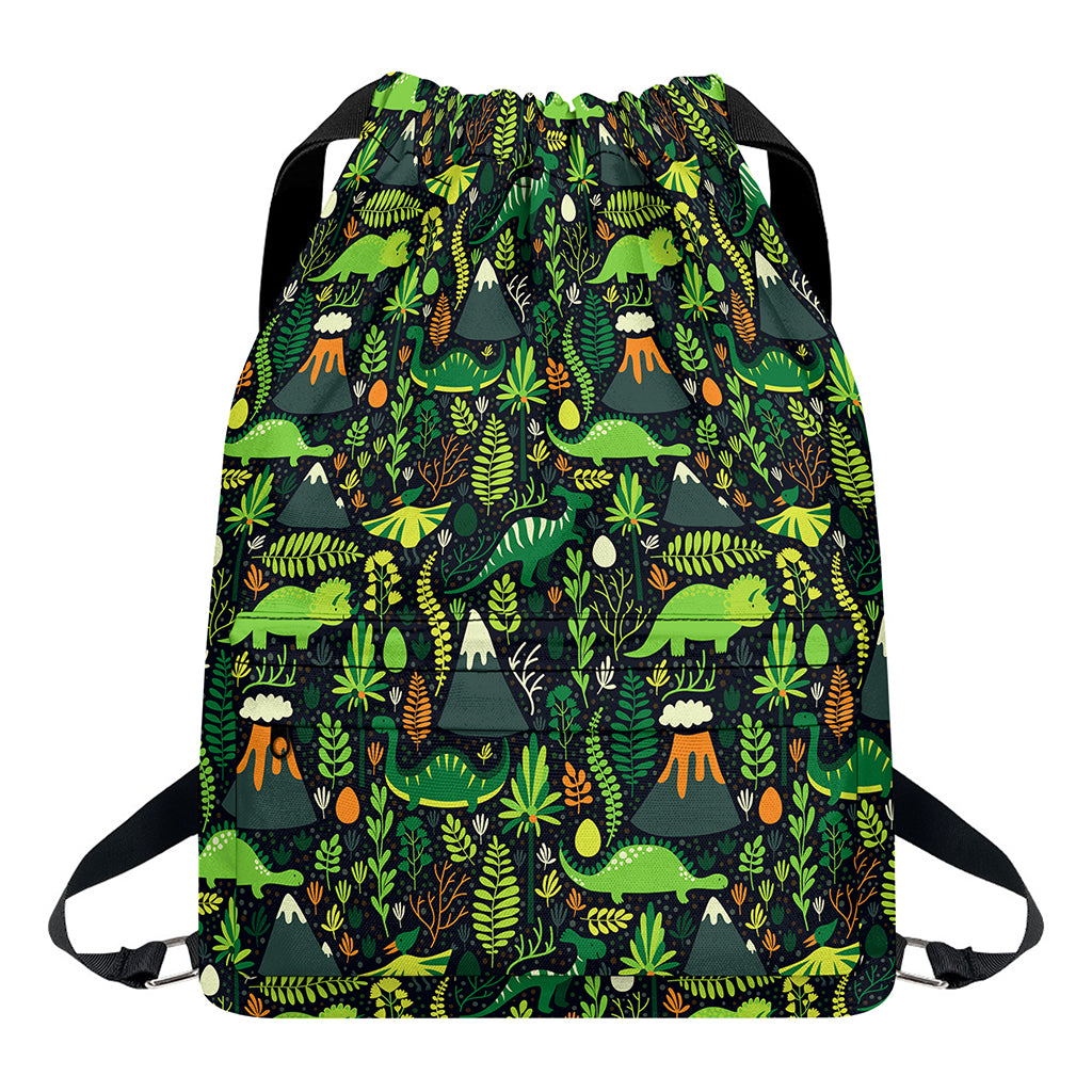 Cute Dinosaur And Floral Pattern Print Drawstring Backpack