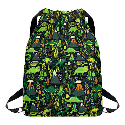 Cute Dinosaur And Floral Pattern Print Drawstring Backpack