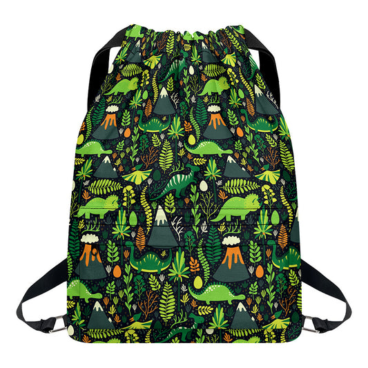 Cute Dinosaur And Floral Pattern Print Drawstring Backpack