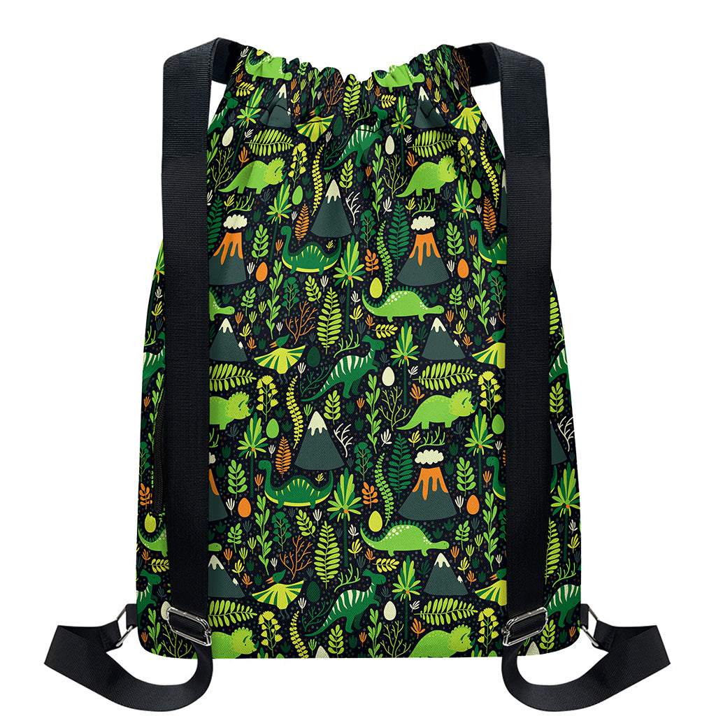 Cute Dinosaur And Floral Pattern Print Drawstring Backpack