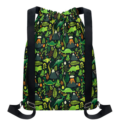 Cute Dinosaur And Floral Pattern Print Drawstring Backpack