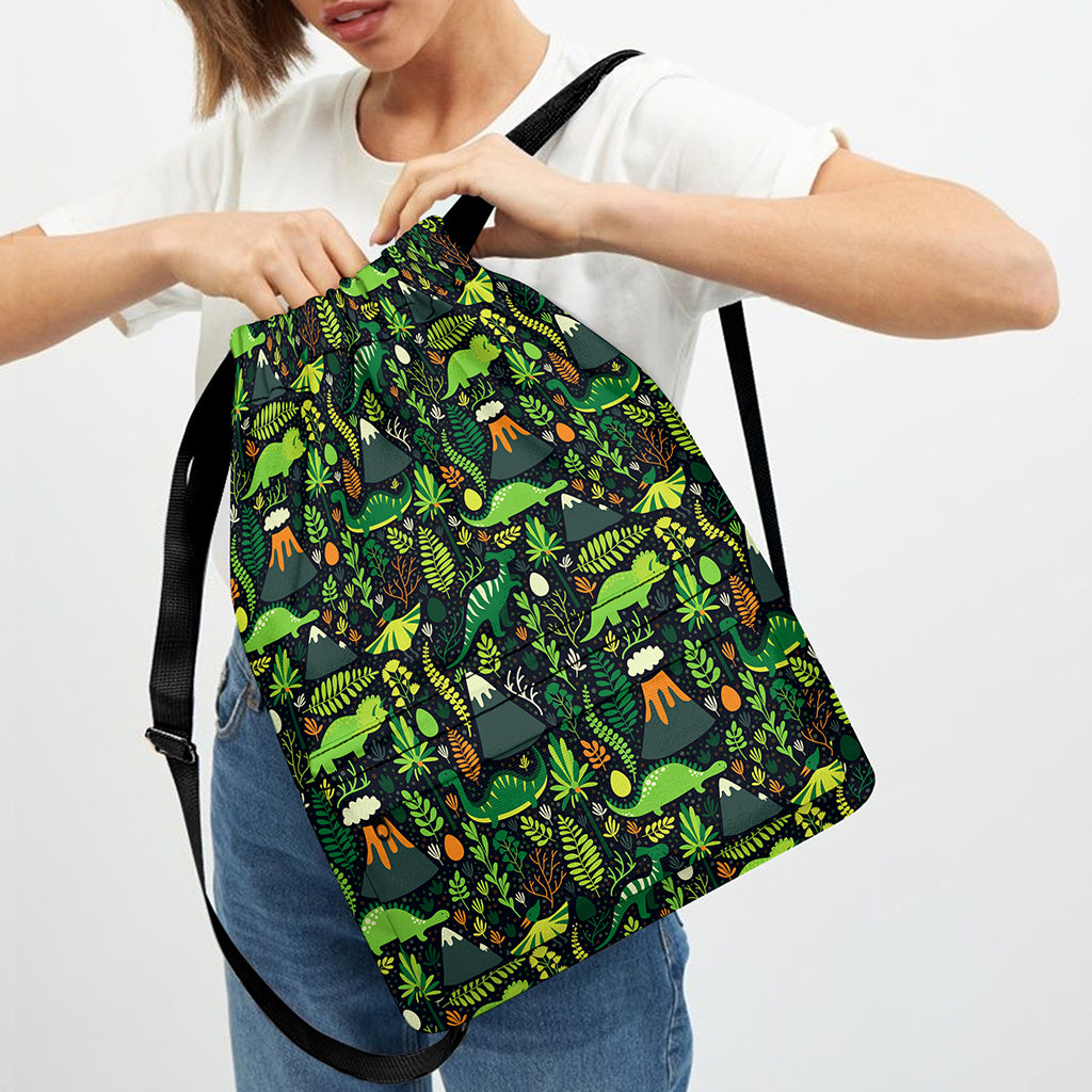 Cute Dinosaur And Floral Pattern Print Drawstring Backpack