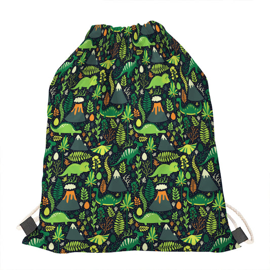 Cute Dinosaur And Floral Pattern Print Drawstring Bag