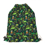 Cute Dinosaur And Floral Pattern Print Drawstring Bag