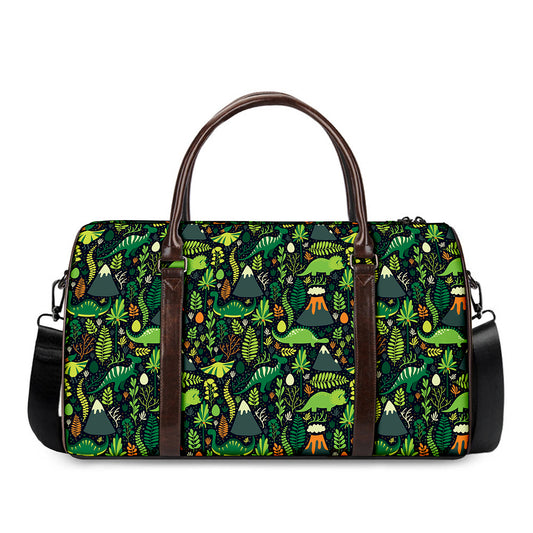 Cute Dinosaur And Floral Pattern Print Duffle Bag