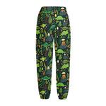 Cute Dinosaur And Floral Pattern Print Fleece Lined Knit Pants