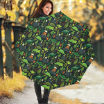 Cute Dinosaur And Floral Pattern Print Foldable Umbrella