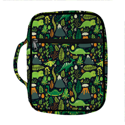 Cute Dinosaur And Floral Pattern Print Front Pocket Bible Bag