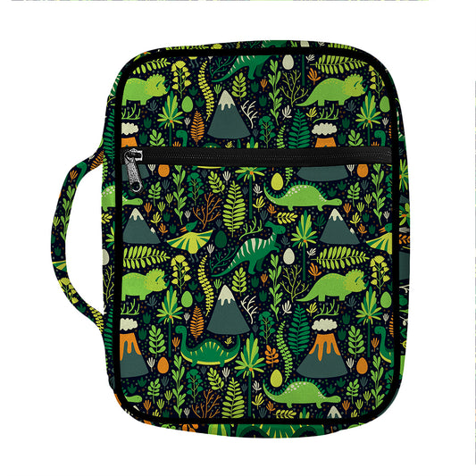 Cute Dinosaur And Floral Pattern Print Front Pocket Bible Bag