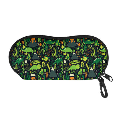 Cute Dinosaur And Floral Pattern Print Glasses Case