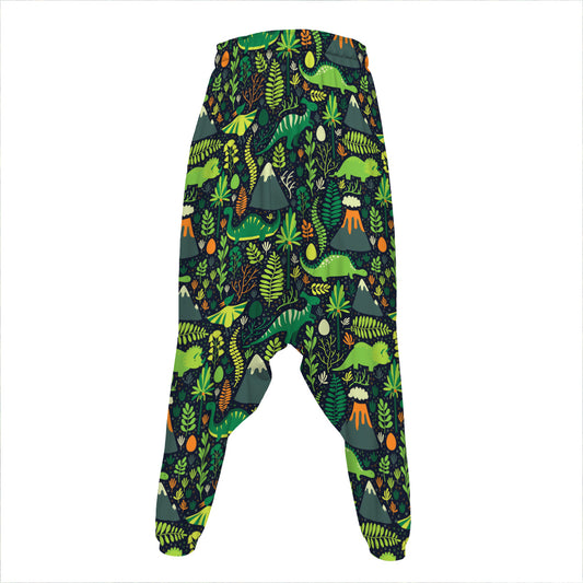 Cute Dinosaur And Floral Pattern Print Hammer Pants
